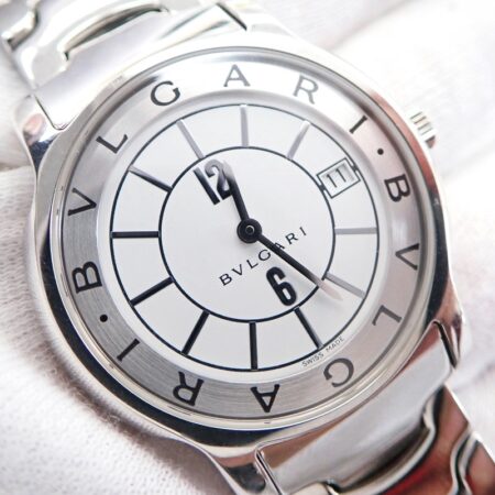 ブルガリ ソロテンポ ST35S クオーツ SSブレス 白文字盤 デイト 35mm メンズ 腕時計