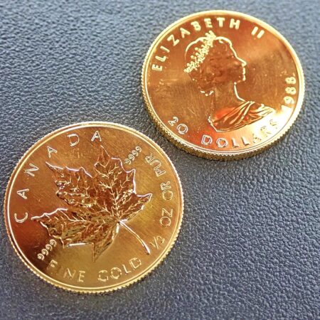 1/2オンス メイプルリーフ金貨×2枚 総重量31g